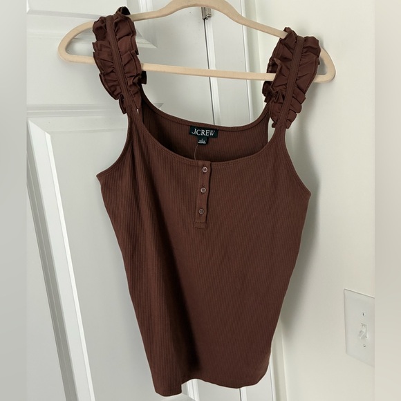 NEW! J. Crew Reimagined Chocolate Brown Ruffle Strap Tank Top Large - Picture 3 of 5